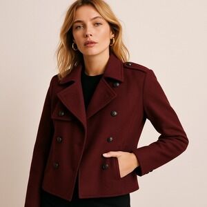 Banana Republic Burgundy Wool Blend Double Breasted Military Cropped Jacket | 14